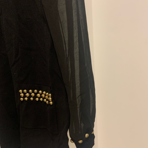 I.N.Cinternational concept black sheer long sleeve mini dress gold button pocket - Picture 4 of 6